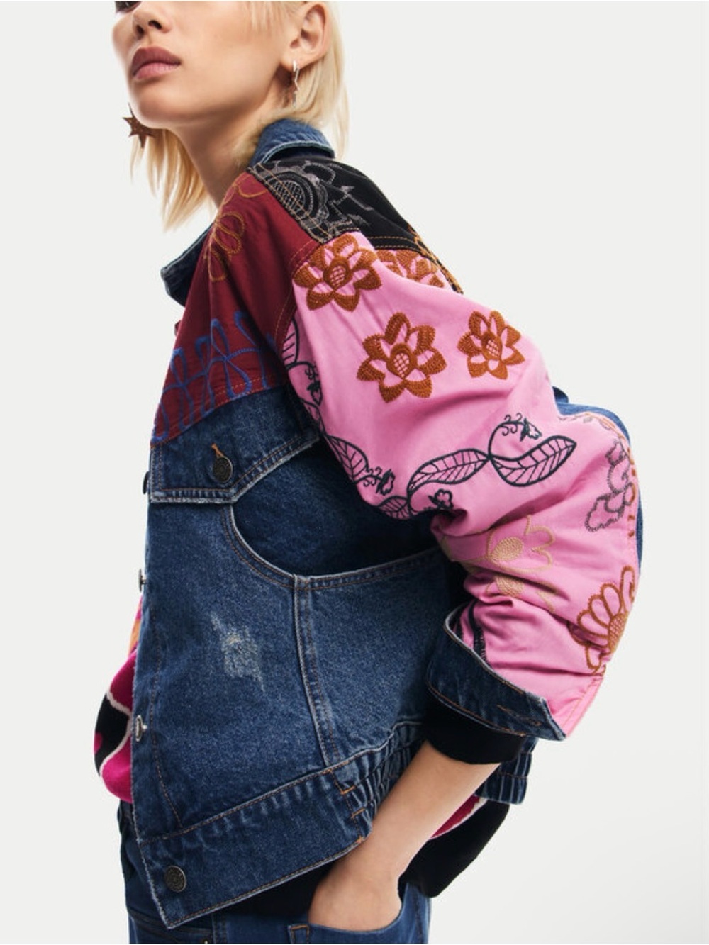Desigual Madrid Embroidered Patchwork Denim Jacket Size M NWOT